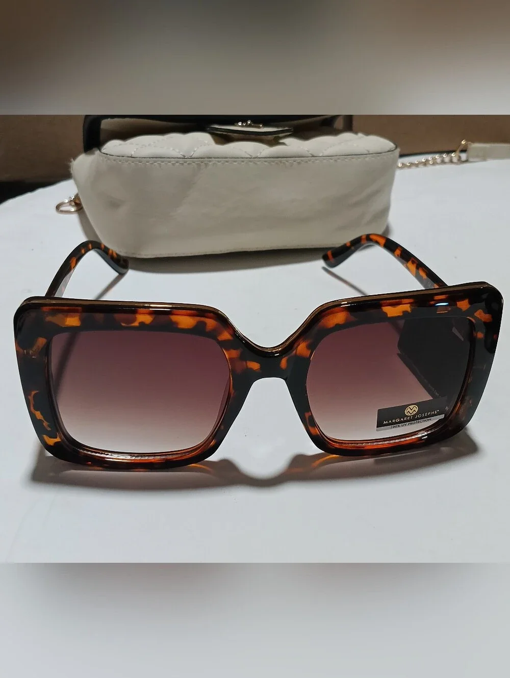 New Margaret Josephs Women's Oversized Square Tortoise Shell Sunglasses Brown.